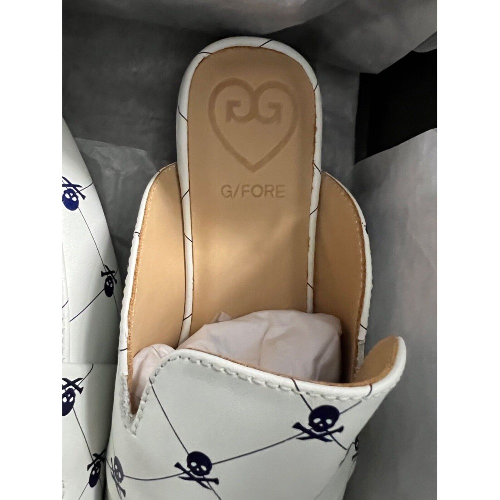 G/Fore Killer Skull & Ts Mules - Snow Leather Womens - Picture 7 of 9